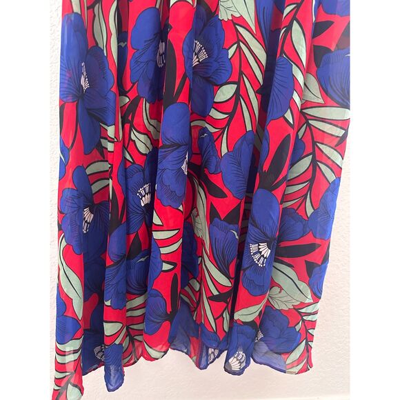 Aakaa Long Sleeve Red Blue Floral Bright Colorful Maxi Dress Size Medium - Picture 3 of 9